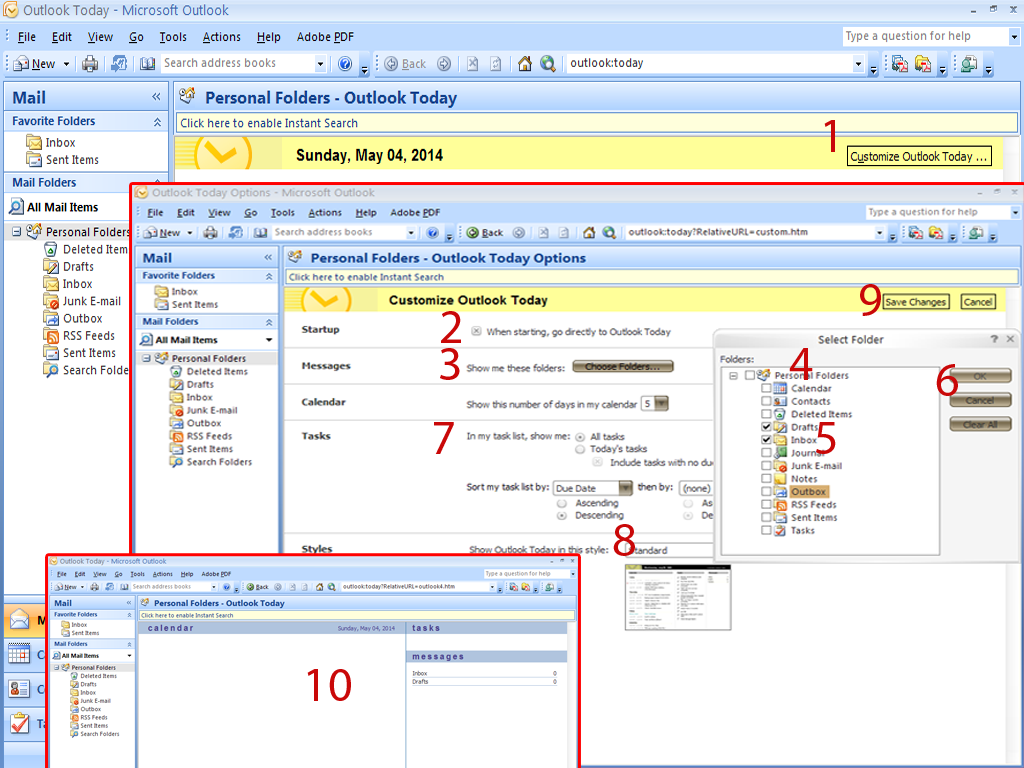 Cara mensetting Customize Outlook Today pada microsoft office outlook