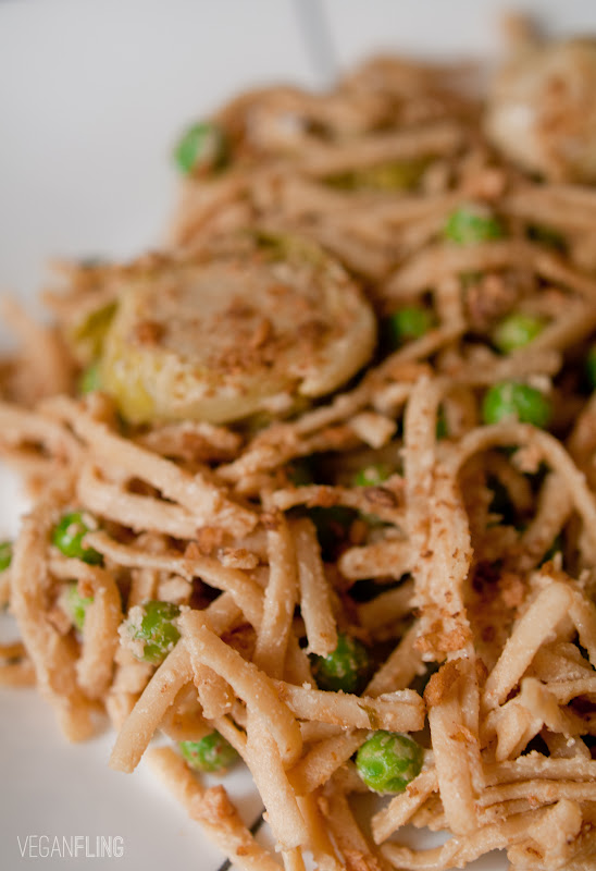 VeganFling Alfredo Pasta with Brussels Sprouts