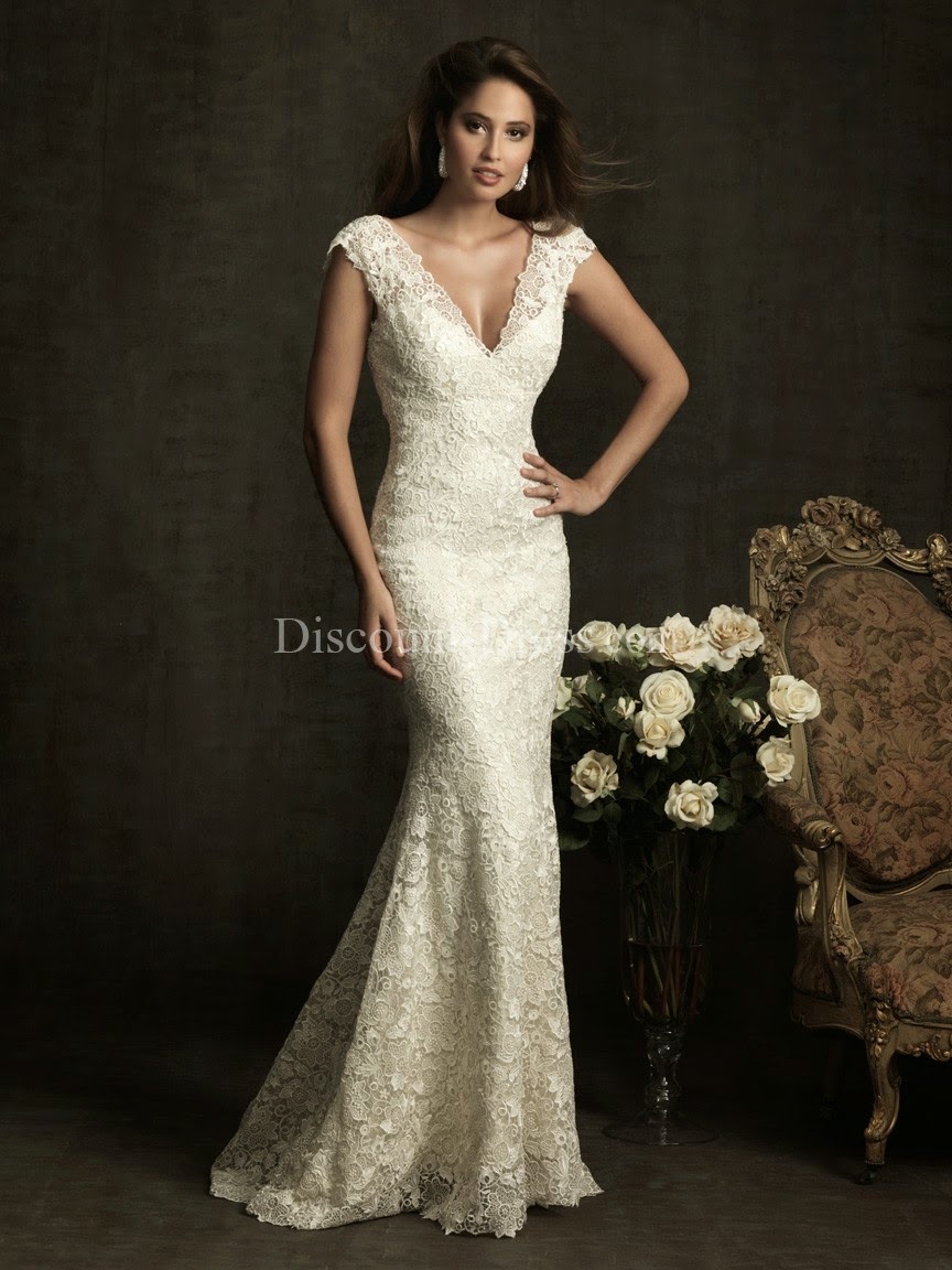  Lace Mermaid V-neck Natural Waist Floor Length Sweep/Brush Train Wedding Dress