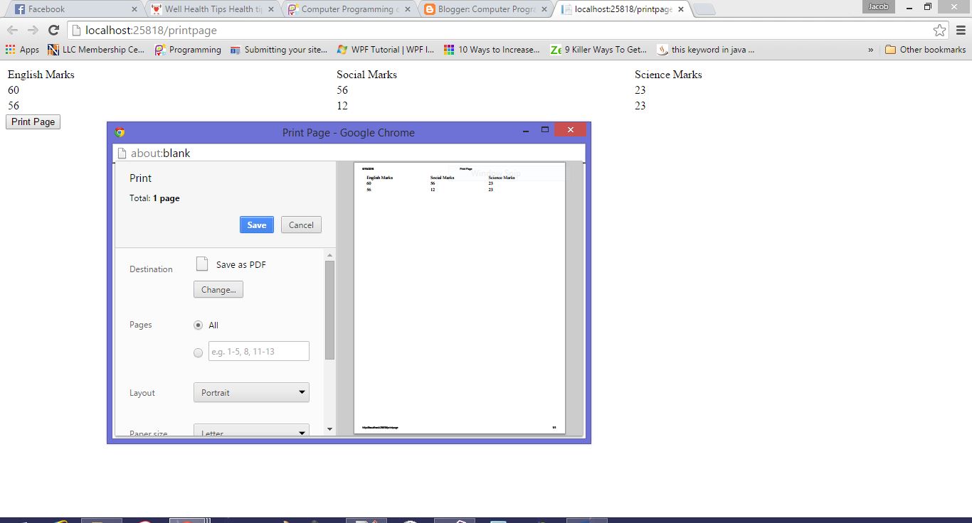 Computer Programming Print the webpage using button