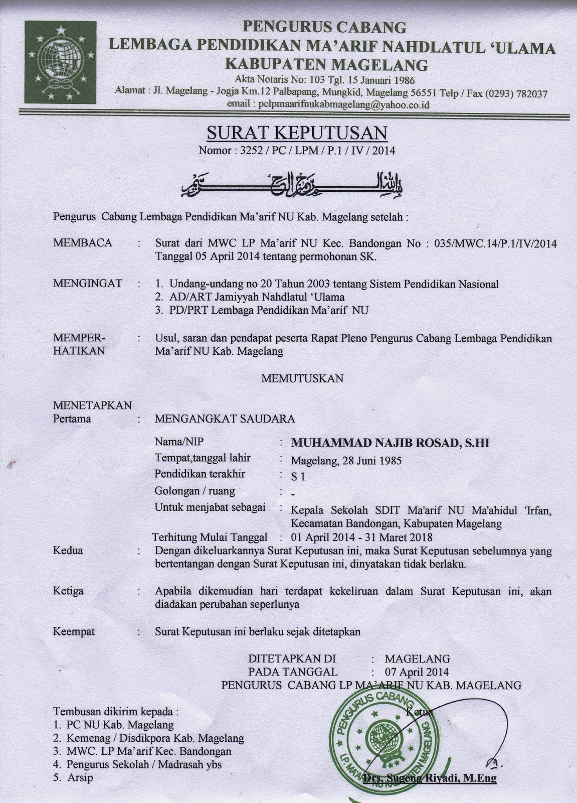 Contoh Surat Pengangkatan Kepala Sekolah 7313