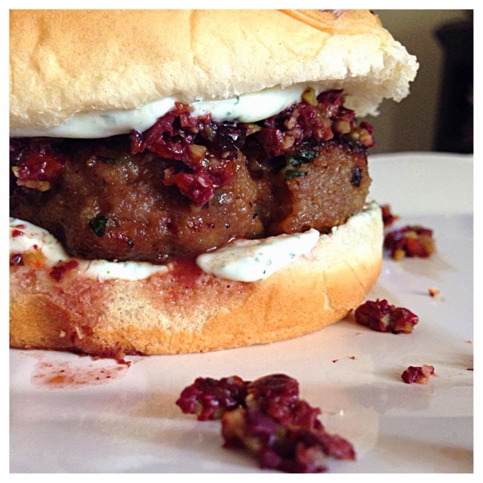 Greek Turkey Burgers with Tapenade and Mint Yogurt