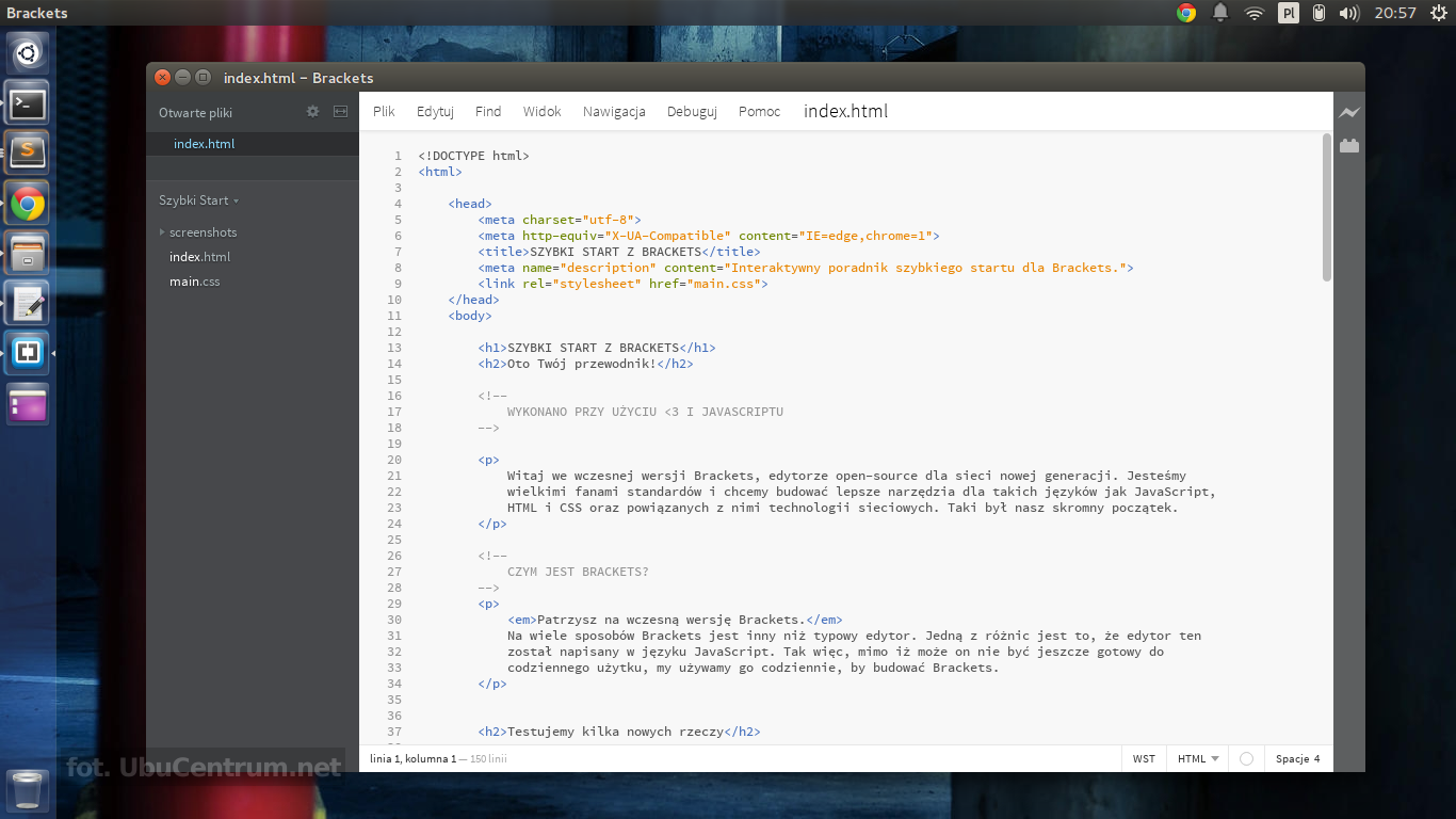 Instalacja Brackets w Ubuntu. Edytor dla frontendowców (HTML