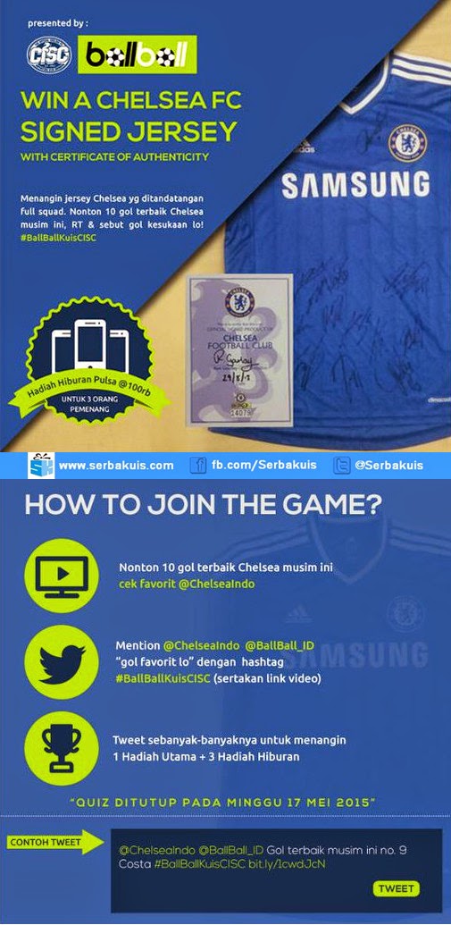 BallBall Kuis CISC Berhadiah Jersey Chelsea Ori & Pulsa 300K BallBall Kuis CISC Berhadiah Jersey Chelsea Ori & Pulsa 300K
