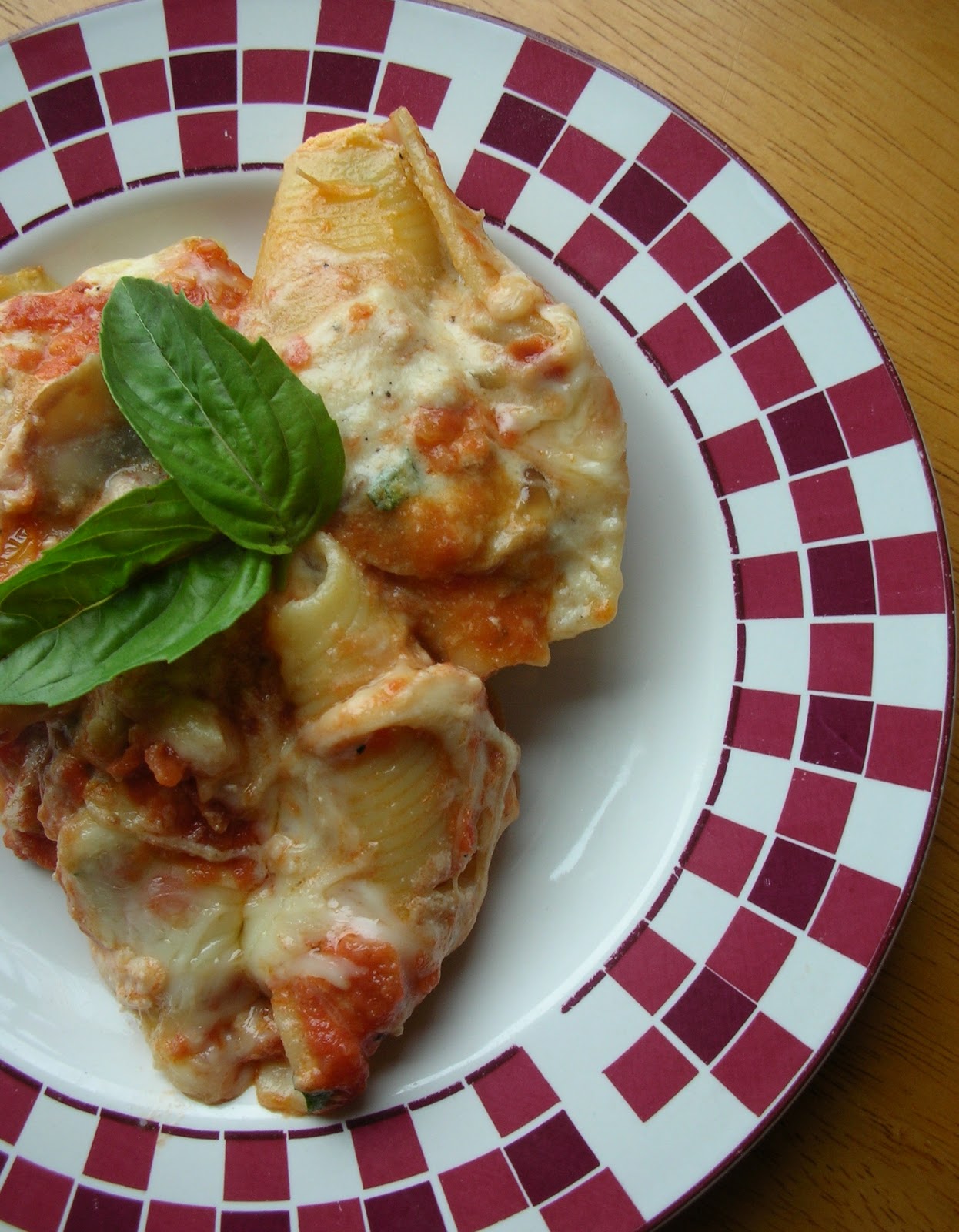 Basil Mushroom Stuffed Shells with Tomato Vodka Sauce
