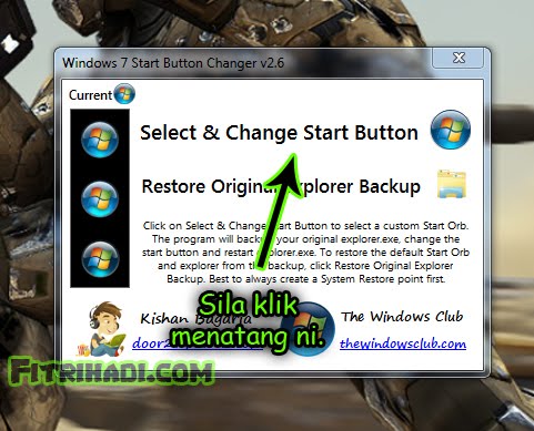 start button windows 7 tukar change