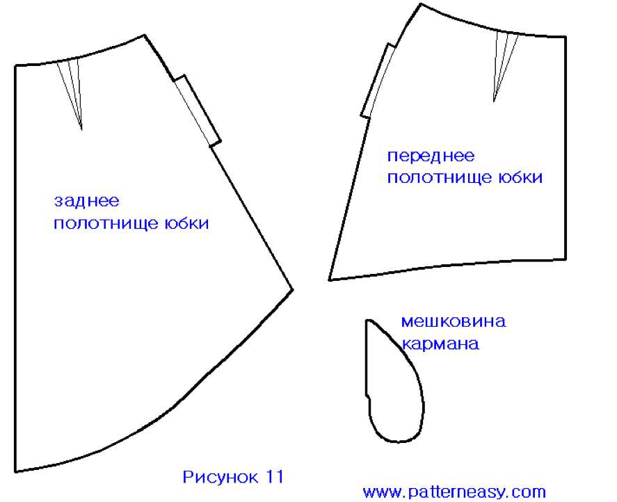 piezas de patrón de falda asimétrica con bolsillos