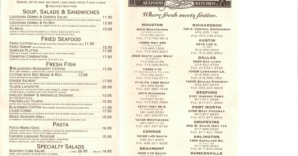 Vc Menu Pappadeaux Seafood Kitchen Houston Tx