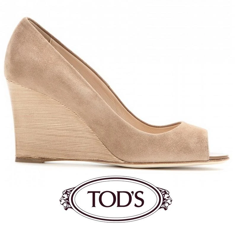 Tods Damen Suede Peep-toe Wedges Tabak - Princess Mary