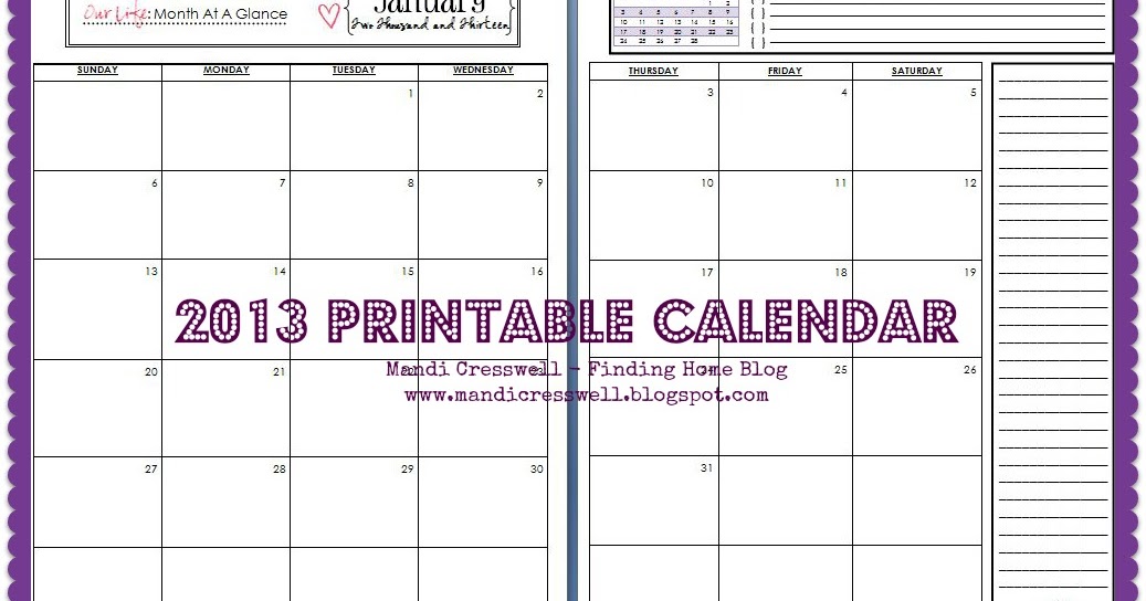 Sweetly Home: 2013 Printable Calendar! FREE Download!