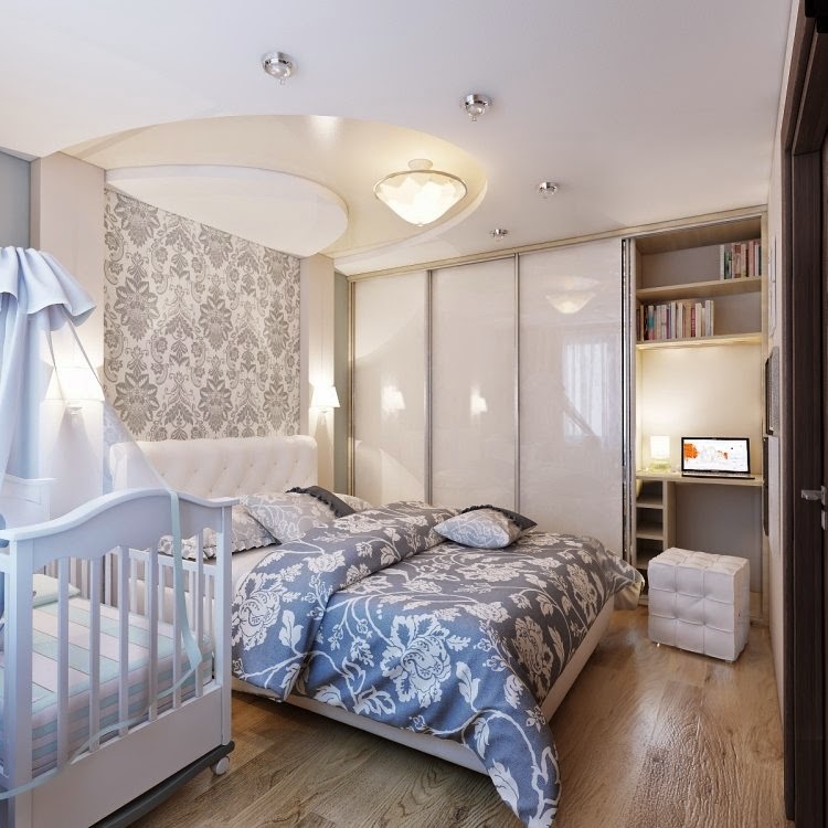 Design ideas for small bedrooms in white and gray color