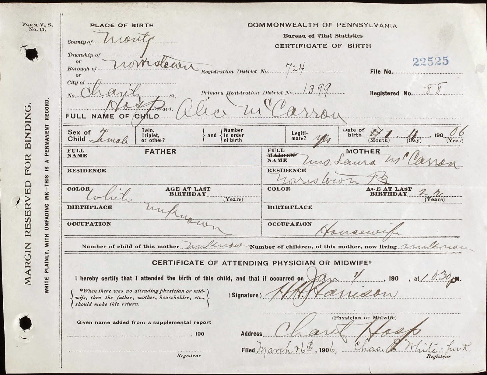 Touching Family History Finding McCarron's using PA Birth Records