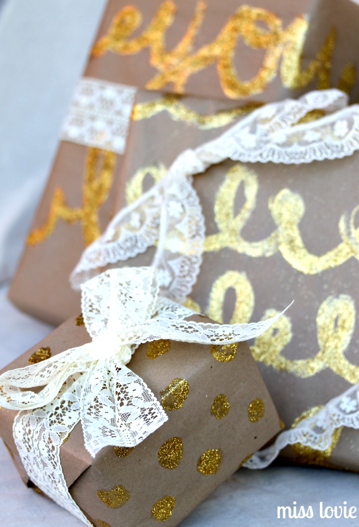 Miss Lovie Glitter and Lace on Kraft Paper Gift Wrap