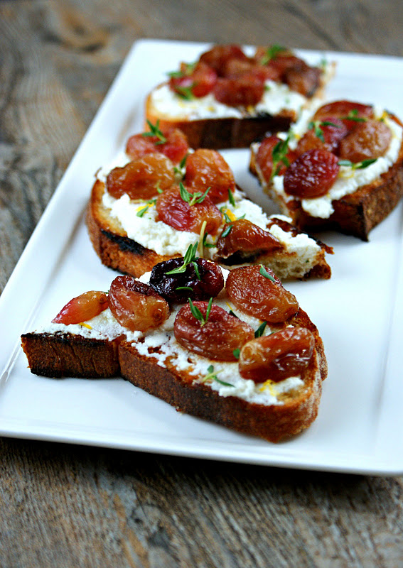 Authentic Suburban Gourmet Roasted Grapes with Thyme, Ricotta and