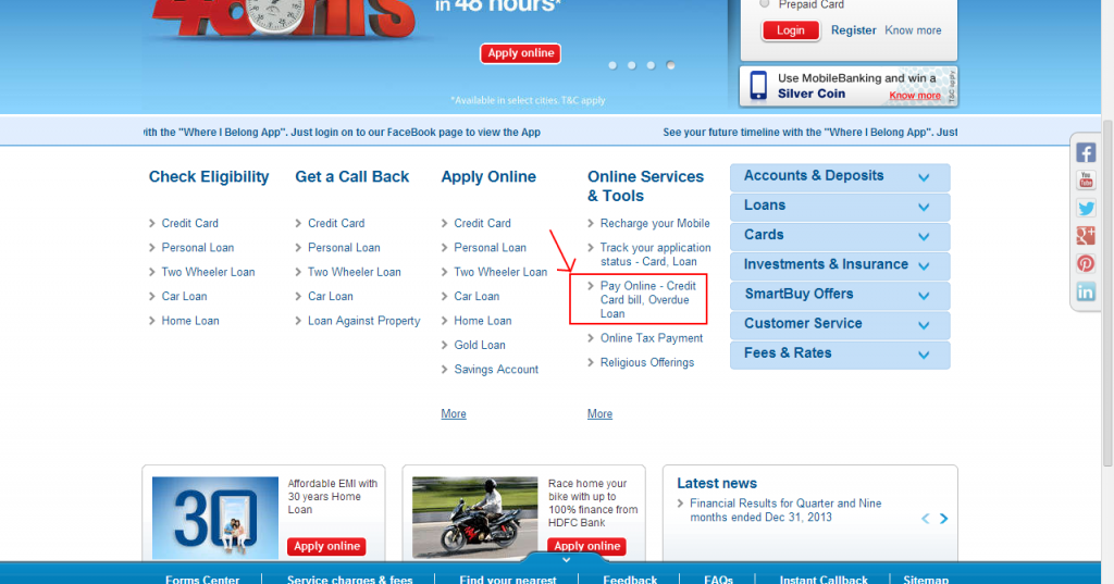 Hdfc credit card bill online payment options
