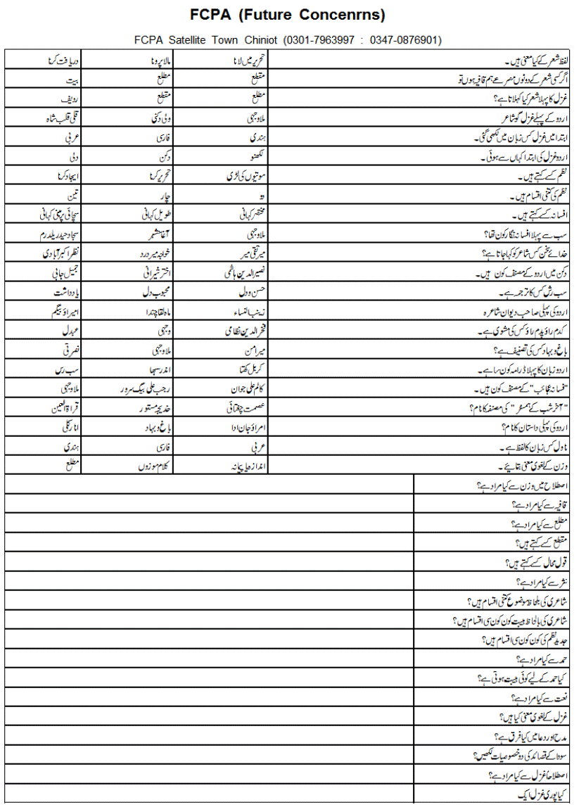 Mcqs Test Preparation NTS SAMPLE PAPER URDU