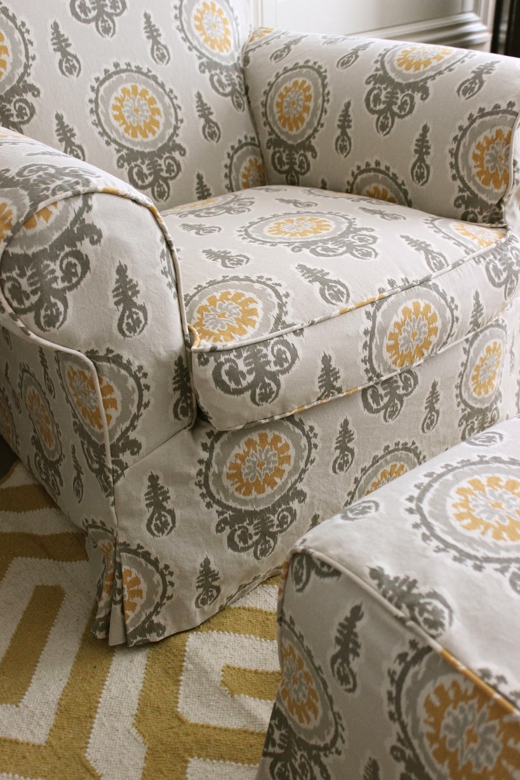 Custom Slipcovers by Shelley Gray/Yellow Bedroom Chair and Ottoman
