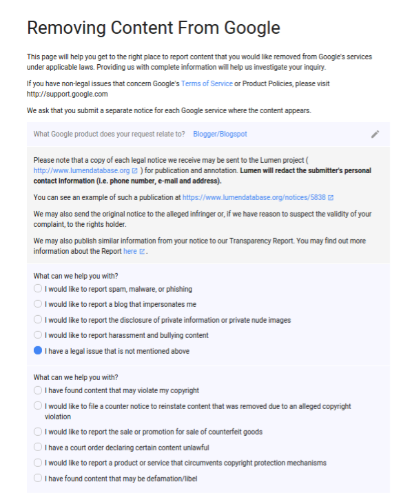 Reporting Illegal Activity In Blogger Blogs