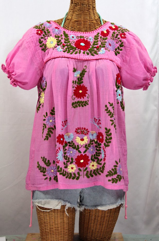 http://www.sirensirensiren.com/shop/new!-embroidered-peasant-tops/mexican-blouse-puff-sleeve-mariposa-color/embroidered-mexican-style-peasant-blouse-mariposa-color---pink-multi