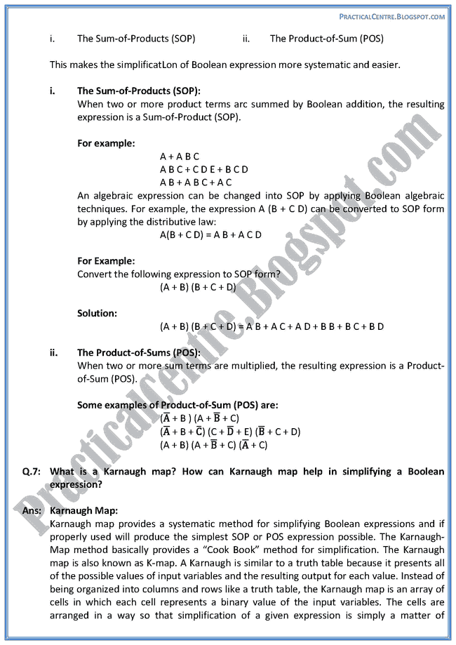 boolean-algebra-descriptive-questions-answers-computer-9th