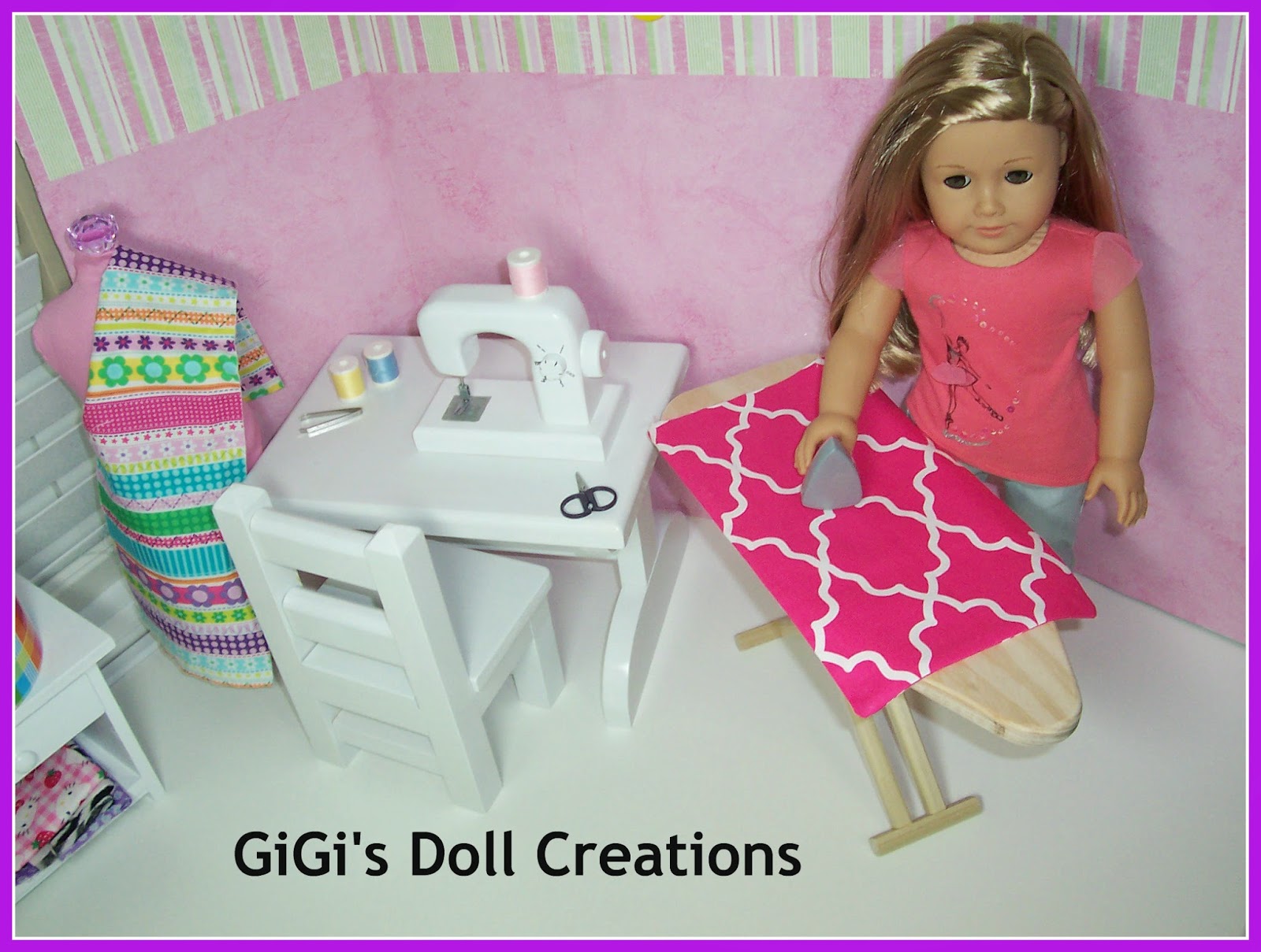 GiGi's Doll and Craft Creations 18 inch doll Sewing Machine, Iron