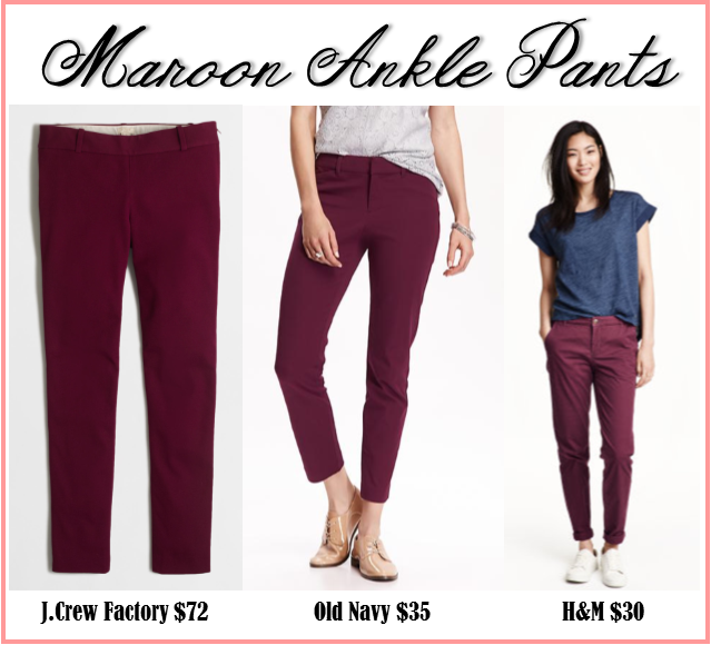 J.Crew fall fashion for less maroon ankle pants