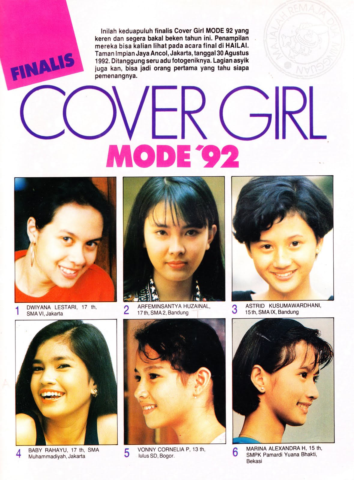 Jarnawi Aliun is Aliun Hamidy's Son: Majalah Mode : Finalis Covergirls