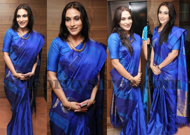 Aishwarya Dhanush Blue Silk Saree