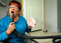 Barb doing a little Karaoke after we're done the closet