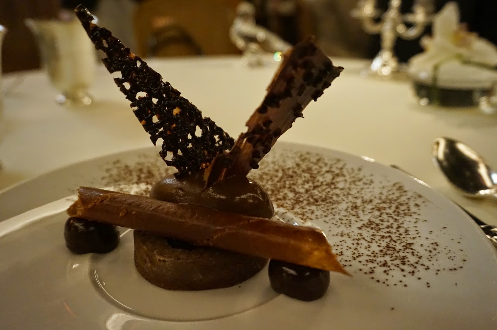 Chocolate tart at La Tour d'Argent Restaurant Chocolate tart dessert La Tour d'Argent Restaurant Paris France Michelin Star