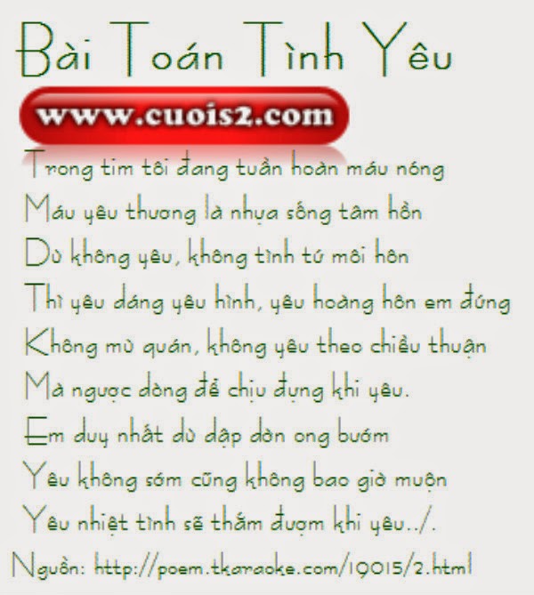 Nhung+Cau+Tho+Vui ... với bài toán tình yêu / Bộ câu nói hài hước vui nhộn