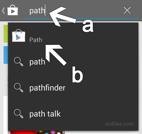 Cara Download & Install Aplikasi Path - Android - Ketik Path dan pilih/sentuh