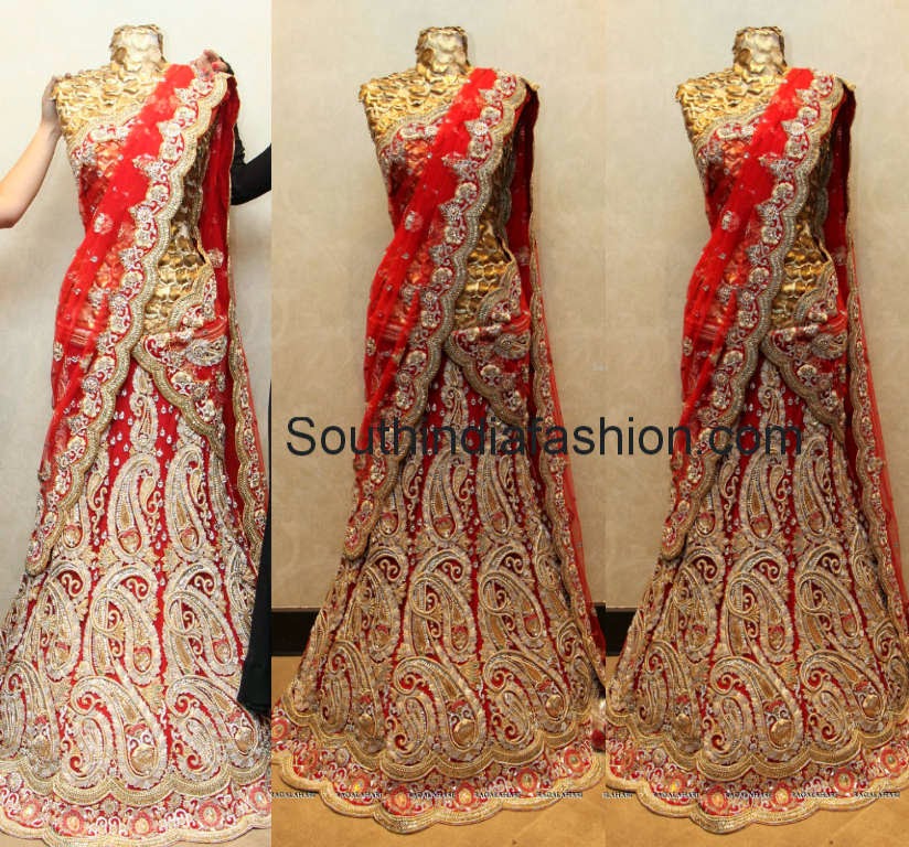 Half+Saree+Designers+in+Hyderabad Heavy work bridal half saree by Sasya. Paisley design red lehenga with ...