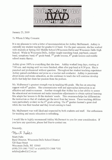ashley miller middle school band teacher letter of student teacher letters of recommendation