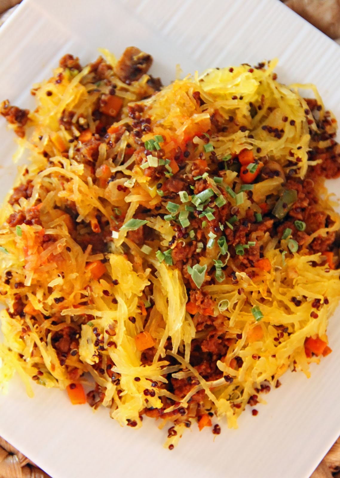 Jo and Sue Spaghetti Squash Quinoa "Ground Beef" Casserole (vegan)