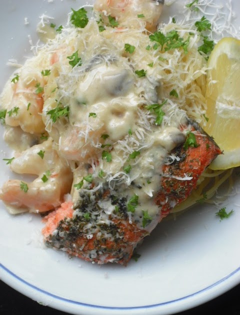 Kitchen Bounty: Salmon with Shrimp Sauce & Pasta