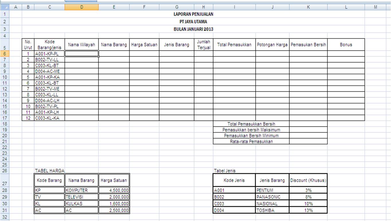 Belajar TIK dan IPS SOAL EXCEL, LOGIKA, STRING DAN LOOKUP
