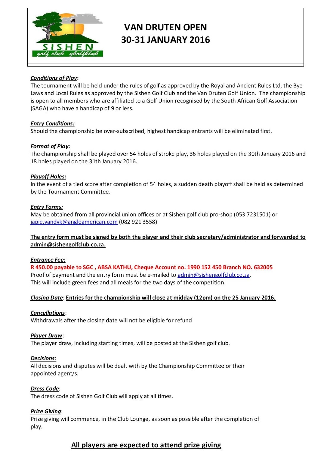 The Kimberley Golf Club Blog Van Druten Open Entry Form