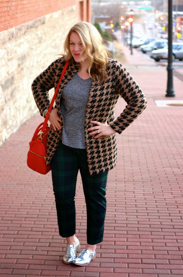 plaid pants with madewell houndstooth sweater