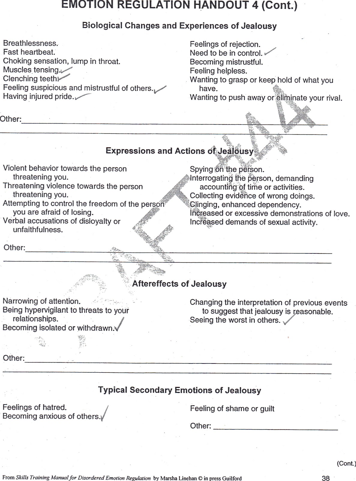 Healing From BPD  Borderline Personality Disorder Blog: Jealousy: Emotion Regulation Handout 4 