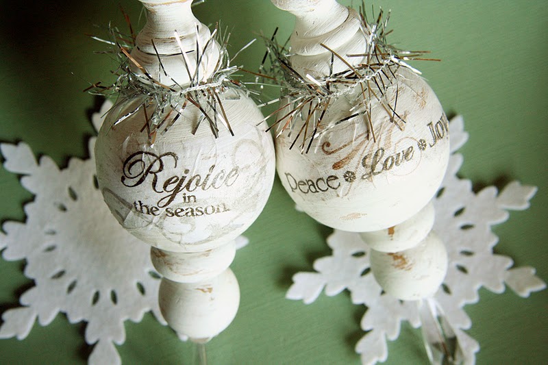 Homespun with Heart decoupaged handmade ornaments...