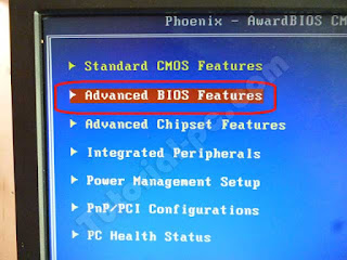 Menu BIOS awal-advanced BIOS features