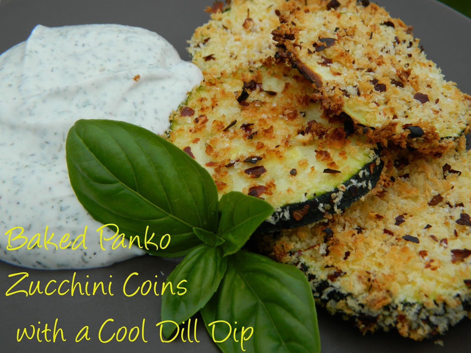 My Favorite Things Baked Panko Zucchini Coins with a Cool Dill Dip