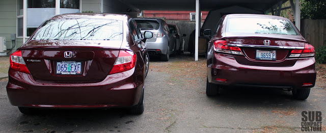 Rear comparison of the 2012 and 2013 Honda Civic