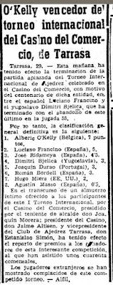 Recorte de prensa con la clasificación del I Torneo Internacional de Terrassa 1960