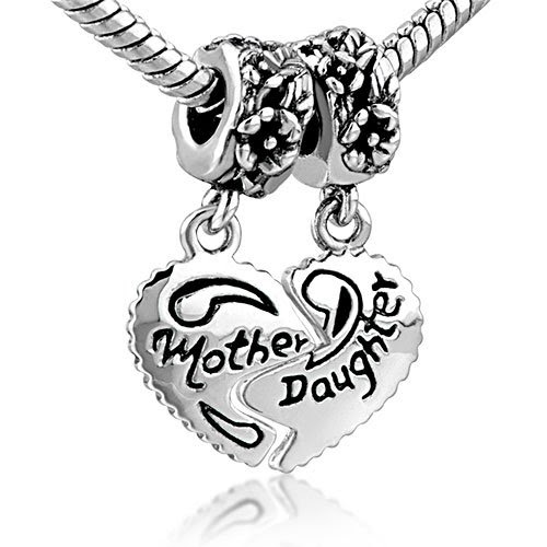Pandora Bracelet, Heart Mother and Daughter Beads Charm Make your