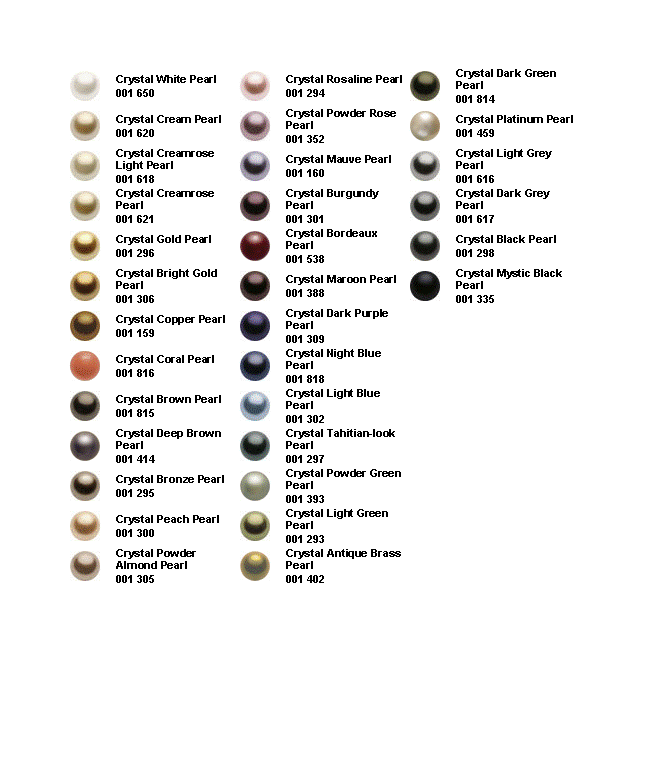 Swarovski Pearls Color Chart