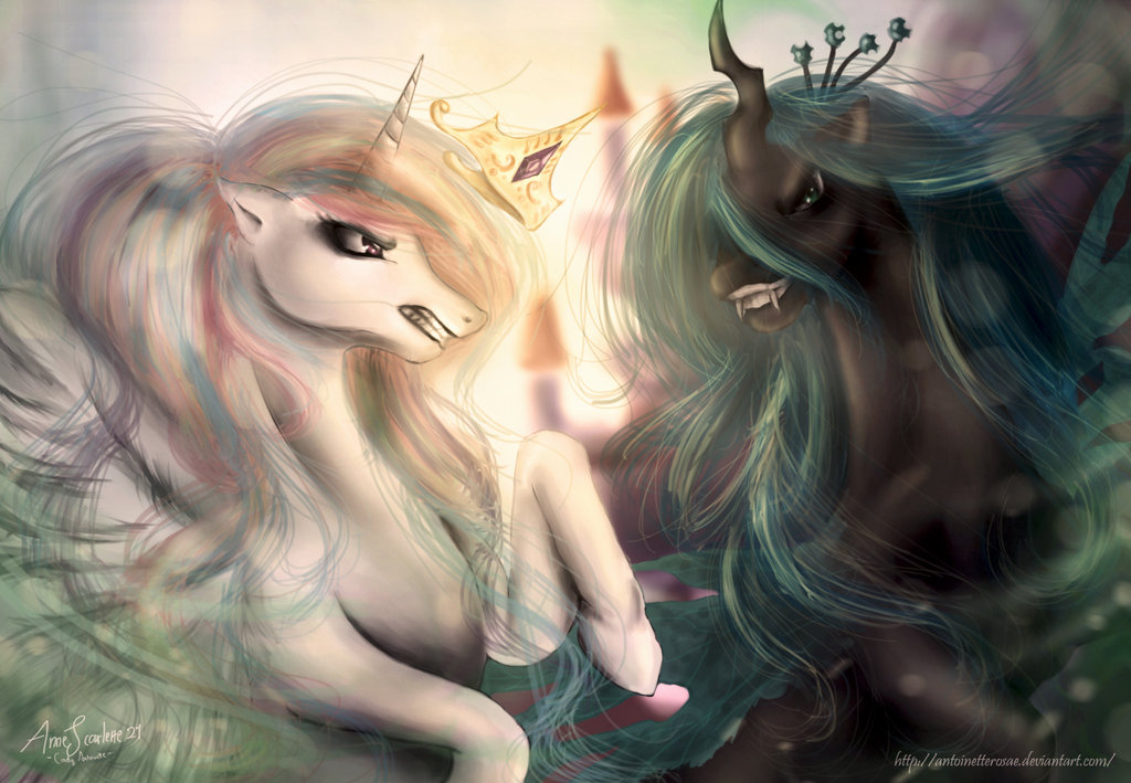 Epic Artwork 171098+-+Alicorn+artist+antoinetterosae+battle+celestia+Chrysalis+princess