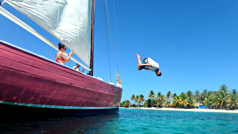 Jumping off the boat into the Caribbean Sea on Mayreau