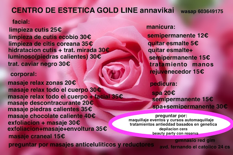 tarifa de precios centro de estetica gold line annavikai red gem